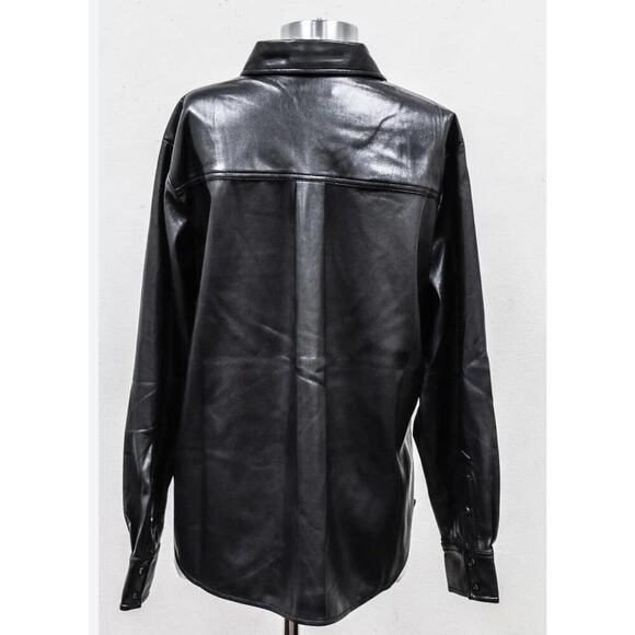 Good American Shirt FAUX LEATHER Womens BLACK Size L - Picture 4 of 5